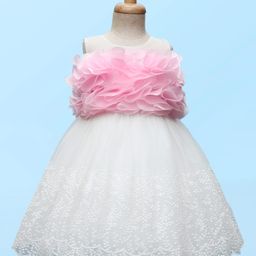 Bluebell Lace Woven Sleeveless Party Dress With Floral Embroidery & Applique - Pink & White-image-97