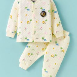 Simply Knit Full Sleeves Co-ords Winter Night Suit with Safari Theme Print - Cream-image-16