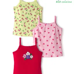 Babyoye Cotton Elastane Knit Sleeveless Slips with Floral Print & Bow Pack of 3 - Yellow Pink & Red-picture-11