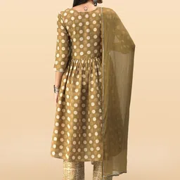 Anouk Rustic Geometric Printed Round Neck A-Line Kurta With Trousers & Dupatta image 4