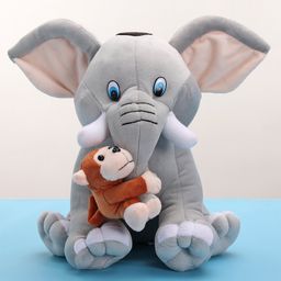 Babyhug Baby Elephant Soft Toy with Attached Monkey - Height 30 cm image 2