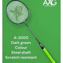 axg new goal AXG Scratch Resistant A-2000 Racquets Set of 4 with Covers 3 Feather Shuttles & Net Badminton Kit - Green image 2