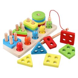 Happy Hues 2 in-1 Wooden Geometric Sorting- Stacking Toy & Magnetic Fishing Game-Puzzle Blocks Toy for Toddlers image 2