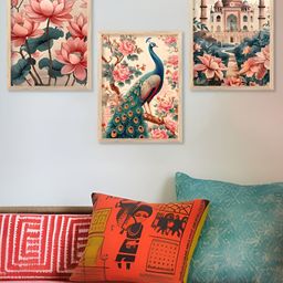 Kotart Brown & Green 3 Pieces Floral & peacock Printed Wooden Wall Arts-picture-37