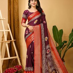 KAYOMMI Floral Printed Zari Banarasi Saree-image-86
