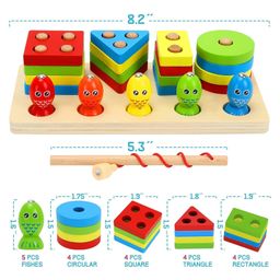 Happy Hues 2 in-1 Wooden Geometric Sorting- Stacking Toy & Magnetic Fishing Game-Puzzle Blocks Toy for Toddlers image 3