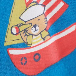 Tango Interlock Knit Half Sleeves Front Open Vests with Boat & Teddy  Print - Blue image 3