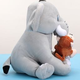 Babyhug Baby Elephant Soft Toy with Attached Monkey - Height 30 cm image 4