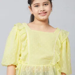 Stylo Bug Polka Dot Puff Sleeve Peplum Top-image-55