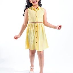 Hola Bonita Girls Striped Shirt Collar Fit and Flare Dress-image-94