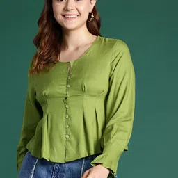 DressBerry Puff Sleeve Pleated Peplum Top-image-3