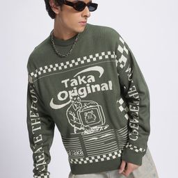 glitchez Graphic Dialogues Self-Design Round-Neck Pullover-image-9