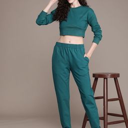 Label Ritu Kumar Women Teal Green Solid Co-Ord Set-image-9