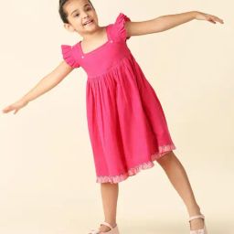 Fabindia Kids Fuchsia Solid Dress-image-79