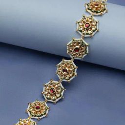 Priyaasi Gold-Plated Heart Flowers Red Stone Kundan Studded Mathapatti for Women-image-28