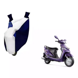 Auto Pearl Waterproof Two Wheeler Cover For Mahindra Rodeo RZ (White & Blue)-image-85
