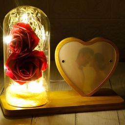 Archies Red & Brown Rose Printed Table Photo Frame With LED image 2