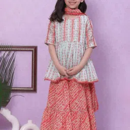 BIBA Girls Blue & Coral Printed Kurta, Sharara with Dupatta-image-40
