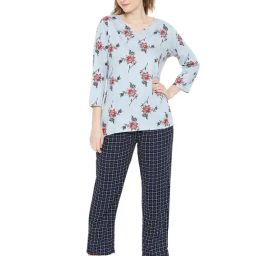 Smarty Pants Blue Cotton Floral Top With Pyjamas-image-16
