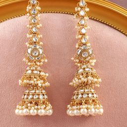 Rubans 22K Gold-Plated Kundan Studded Long Full-Ear Covering Triple-Layer Jhumka Earrings-picture-37