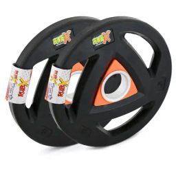 RUBX Rubber Coated Metal Integrated Tri-Grip Olympic Weight Plates 50 MM Center Hole Diameter (15)-5