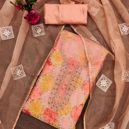 SHADOW & SAINING Embroidered Sequnnied Organza Semi-Stitched Dress Material-picture-39