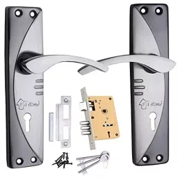 ALONE LOCKS Black Silver Mortise Door Lock K.Y. 7 inch Handle Pair with Legend 65 mm Brass Dead Bolt Double Action 6 Lever Lock-33