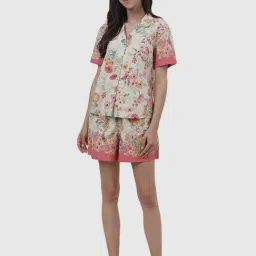 Fabindia Beige & Pink Cotton Floral Print Shirt Shorts Set-picture-6