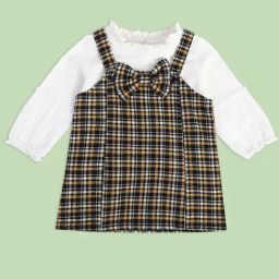 MINIKLUB Kids Black & White Checks Full Sleeves Top with Pinafore Dress-image-61