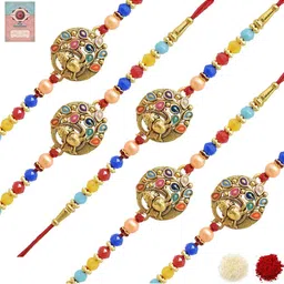 MEIRA JEWELLERY Set Of 5 Rakhi With Roli Chawal & Greetings Card Set-image-34