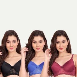FIMS: Fashion is my Style Blue & Maroon Lace Work Everyday Bras - Pack Of 3-picture-20