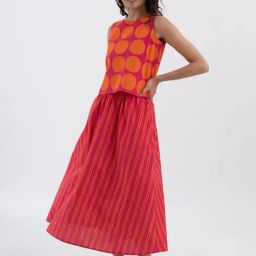 Pink Fort Pink Polka Dot Print Top With Skirt-image-5