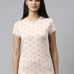 Enamor Peach Cotton Printed T-Shirt-image-15