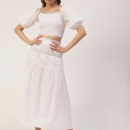 Moomaya White Regular Fit Crop Top With Skirt-picture-46