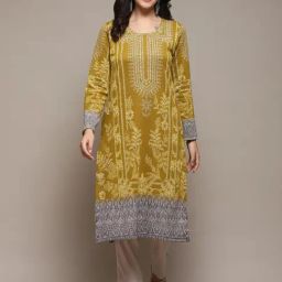 Biba Yellow Embellished Straight Kurta-picture-16