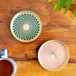 ExclusiveLane Golden Brass Mughal Arc Hand-Enamelled Coasters - Set of 2-image-31