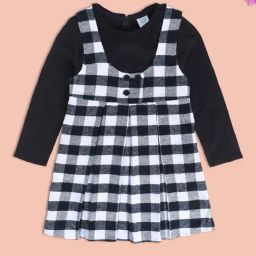 MINIKLUB Kids Black & White Checks Full Sleeves Top with Pinafore Dress-image-35