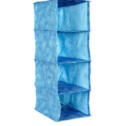 Kuber Industries Set of 2 4 Shelf Blue Printed Foldable Wardrobe Cloth Organizer image 2