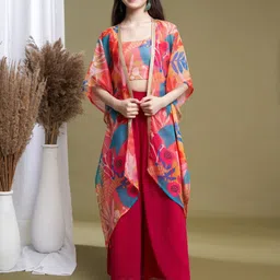 CurlyTales Girls Printed Top & Kaftan Shrug With Palazzo Clothing Set-picture-33