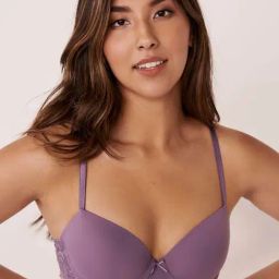 La Vie En Rose Purple Lace Work Demi Cup Bra-image-24