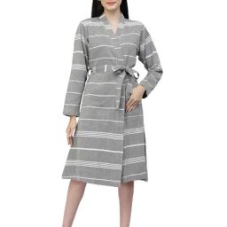 Klotthe Stripes Grey 210 GSM Cotton Bath Robe with Belt-image-99