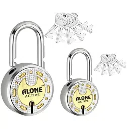 ALONE LOCKS Round 65 & 50 mm Steel Chrome & Antique 5 Keys Double Loacking Padlock-17