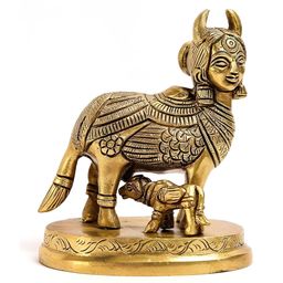 The Spiritual Living Gold-Toned Nandi Kamdhenu Cow With Calf Religious Idol Showpiece-image-40