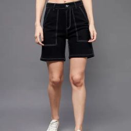 Miss Chase Black Regular Fit High Rise Denim Shorts-image-19
