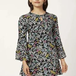 People by Pantaloons Black Floral Print A-Line Dress-image-75