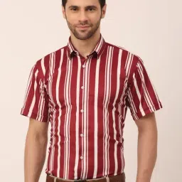 Jainish Maroon Regular Fit Striped Shirt-image-84