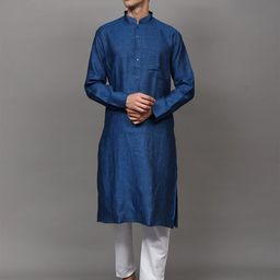 Exotic India Men Regular Linen Kurta with Pyjamas-13