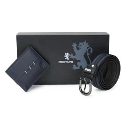 Red Tape Navy Blue & Black Leather Belt & Wallet Gift set-image-89