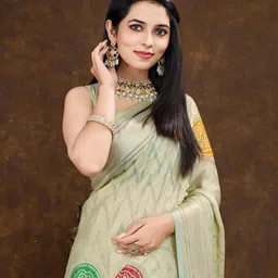 KALINI Bandhani Pinted Zari Brasso Saree-image-75