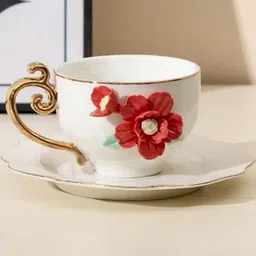 peppy little things White & Red Floral Textured Ceramic Glossy Cups-16